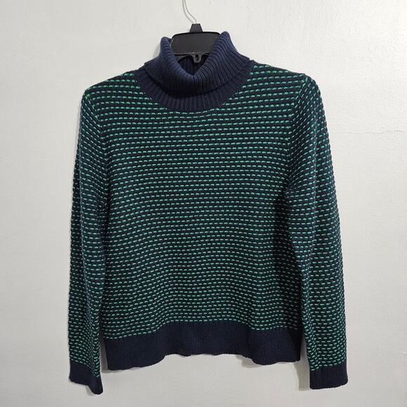 NWT! J. Crew Textured Navy/Green Turtleneck Womens Sweater. Size Large. - Picture 2 of 7